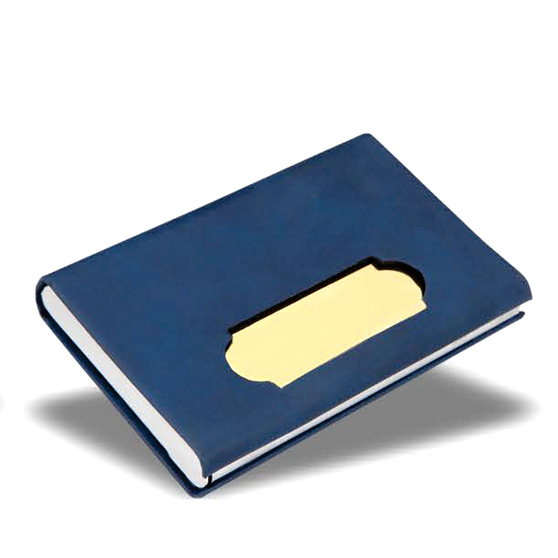 Blue cardholder with golden plate