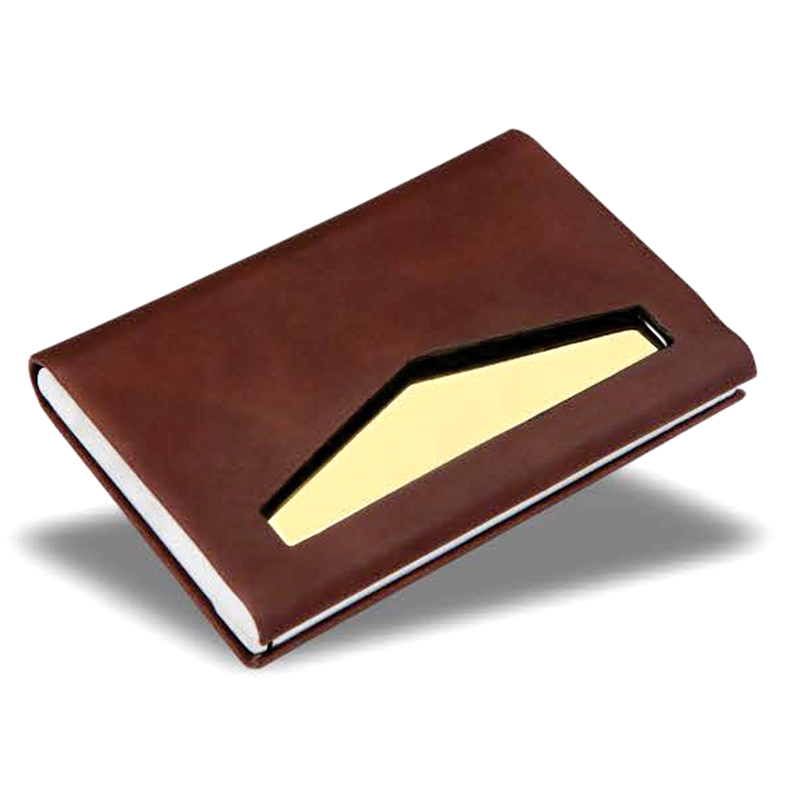 Dark brown cardholder with golden plate